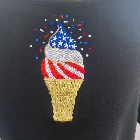 Quacker Factory T-Shirt Women's XL Black Ice Cream Cotton Embellished Embroidery - Picture 6 of 16